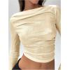 imageSOLY HUX Womens Ruched Metallic Long Sleeve T Shirts Glitter Party Crop TopsSolid Yellow