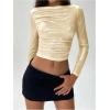 imageSOLY HUX Womens Ruched Metallic Long Sleeve T Shirts Glitter Party Crop TopsSolid Yellow
