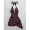 imageSOLY HUX Womens Sexy Leopard Print Halter V Neck Mini Dress Retro Backless Fitted Bodycon DressesDark Brown Leopard