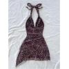 imageSOLY HUX Womens Sexy Leopard Print Halter V Neck Mini Dress Retro Backless Fitted Bodycon DressesDark Brown Leopard