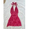 imageSOLY HUX Womens Sexy Leopard Print Halter V Neck Mini Dress Retro Backless Fitted Bodycon DressesPink Leopard