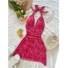 imageSOLY HUX Womens Sexy Leopard Print Halter V Neck Mini Dress Retro Backless Fitted Bodycon DressesPink Leopard
