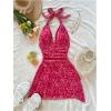 imageSOLY HUX Womens Sexy Leopard Print Halter V Neck Mini Dress Retro Backless Fitted Bodycon DressesPink Leopard