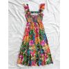imageSOLY HUX Womens Summer Tropical Midi Dresses Square Neck Beach ALine Sun Casual Boho Floral Print Flowy Long DressGreen Multi