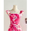 imageSOLY HUX Womens Summer Tropical Midi Dresses Square Neck Beach ALine Sun Casual Boho Floral Print Flowy Long DressHot Pink Floral