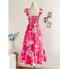 imageSOLY HUX Womens Summer Tropical Midi Dresses Square Neck Beach ALine Sun Casual Boho Floral Print Flowy Long DressHot Pink Floral