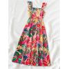 imageSOLY HUX Womens Summer Tropical Midi Dresses Square Neck Beach ALine Sun Casual Boho Floral Print Flowy Long DressPink Floral
