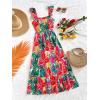 imageSOLY HUX Womens Summer Tropical Midi Dresses Square Neck Beach ALine Sun Casual Boho Floral Print Flowy Long DressPink Multi