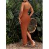 imageSOLY HUX Womens Twist Cut Out Bodycon Maxi Dress Strapless Sleeveless Tie Front Split Tube DressesSolid Rust Brown