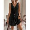 imageSOLY HUX Womens V Neck Button Down Mini Dress Sleeveless Ruffle Dressy Casual Summer Textured DressesSolid Black