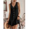 imageSOLY HUX Womens V Neck Button Down Mini Dress Sleeveless Ruffle Dressy Casual Summer Textured DressesSolid Black