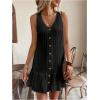 imageSOLY HUX Womens V Neck Button Down Mini Dress Sleeveless Ruffle Dressy Casual Summer Textured DressesSolid Black