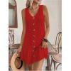 imageSOLY HUX Womens V Neck Button Down Mini Dress Sleeveless Ruffle Dressy Casual Summer Textured DressesSolid Red
