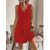 imageSOLY HUX Womens V Neck Button Down Mini Dress Sleeveless Ruffle Dressy Casual Summer Textured DressesSolid Red