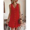 imageSOLY HUX Womens V Neck Button Down Mini Dress Sleeveless Ruffle Dressy Casual Summer Textured DressesSolid Red