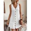 imageSOLY HUX Womens V Neck Button Down Mini Dress Sleeveless Ruffle Dressy Casual Summer Textured DressesWhite