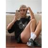 imageSOLY HUX Womens Y2k Oversized Graphic Tees Short Sleeve Drop Shoulder Bow Print Loose T Shirt TopsBlack Bow