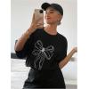 imageSOLY HUX Womens Y2k Oversized Graphic Tees Short Sleeve Drop Shoulder Bow Print Loose T Shirt TopsBlack Bow