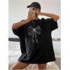 imageSOLY HUX Womens Y2k Oversized Graphic Tees Short Sleeve Drop Shoulder Bow Print Loose T Shirt TopsBlack Bow