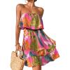 imageSOLY HUX Summer Dresses for Women Tropical Print Strapless Sleeveless Ruffle Hem Tube DressHotpink