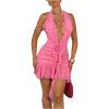 imageSOLY HUX Womens 3D Floral Ruffle Mesh Halter Dress Sleeveless Tie Backless Ruched Bodycon Mini DressesSolid Pink