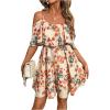 imageSOLY HUX Womens Boho Floral Print Cold Shoulder Dress Short Sleeve Ruffle A Line Vacation Elegant Mini DressesApricot Floral