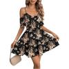 imageSOLY HUX Womens Boho Floral Print Cold Shoulder Dress Short Sleeve Ruffle A Line Vacation Elegant Mini DressesBlack