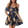 imageSOLY HUX Womens Boho Floral Print Cold Shoulder Dress Short Sleeve Ruffle A Line Vacation Elegant Mini DressesDark Blue Floral