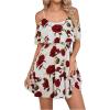 imageSOLY HUX Womens Boho Floral Print Cold Shoulder Dress Short Sleeve Ruffle A Line Vacation Elegant Mini DressesRed Floral