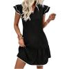 imageSOLY HUX Womens Cute Ruffle Smoked Dress Notched V Neck Summer Party Going Out Short DressPlain Black