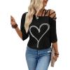 imageSOLY HUX Womens Figure Graphic Tees Criss Cross Cut Out Half Sleeve T Shirt Summer TopsBlack Heart