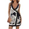 imageSOLY HUX Womens Floral Print Wrap Tie Side Dress Deep V Neck Spaghetti Strap Mini Beach Vacation DressesBlack and White Printed