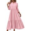 imageSOLY HUX Womens Half Button Collar 34 Sleeve Shirt Dress Ruffle Hem Casual Loose Long DressesPure Pink