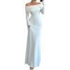 imageSOLY HUX Womens Long Sleeve Off The Shoulder Bodycon Dress Elegant Maxi Dress Cocktail Prom DressesPure White