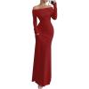 imageSOLY HUX Womens Long Sleeve Off The Shoulder Bodycon Dress Elegant Maxi Dress Cocktail Prom DressesSolid Burgundy
