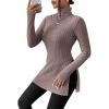 imageSOLY HUX Womens Long Sleeve Turtle Neck Tops Split Hem TShirts Trendy Casual Slim Fitted Tees Plain Brown M