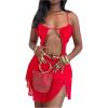 imageSOLY HUX Womens Mesh Cut Out Frill Trim Ruched Bodycon Cami Dress Ruffle Hem Party Club Mini DressesPure Red