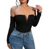 imageSOLY HUX Womens Off Shoulder Long Sleeve Sexy T Shirt Solid Slim Fit Tee TopsSolid Black