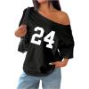 imageSOLY HUX Womens Off The Shoulder Tops Graphic Tees Jersey Shirts Number Print Baggy Oversized T ShirtsBlack Number