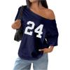 imageSOLY HUX Womens Off The Shoulder Tops Graphic Tees Jersey Shirts Number Print Baggy Oversized T ShirtsDark Blue