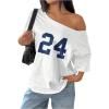 imageSOLY HUX Womens Off The Shoulder Tops Graphic Tees Jersey Shirts Number Print Baggy Oversized T ShirtsWhite Number