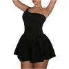 imageSOLY HUX Womens One Shoulder Sleeveless A Line Flared Dress Summer Mini DressesPlain Black
