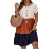 imageSOLY HUX Womens Plus Size Tee Dress Color Block Short Sleeve Ruffle Hem Loose Smock Summer DressesMulticoloured