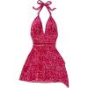 imageSOLY HUX Womens Sexy Leopard Print Halter V Neck Mini Dress Retro Backless Fitted Bodycon DressesPink Leopard