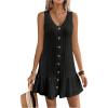 imageSOLY HUX Womens V Neck Button Down Mini Dress Sleeveless Ruffle Dressy Casual Summer Textured DressesSolid Black
