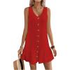 imageSOLY HUX Womens V Neck Button Down Mini Dress Sleeveless Ruffle Dressy Casual Summer Textured DressesSolid Red