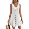 imageSOLY HUX Womens V Neck Button Down Mini Dress Sleeveless Ruffle Dressy Casual Summer Textured DressesWhite