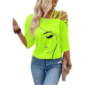imageSOLY HUX Womens Figure Graphic Tees Criss Cross Cut Out Half Sleeve T Shirt Summer TopsGreen Figure