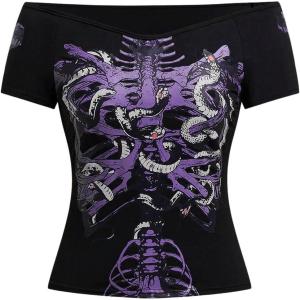 imageSOLY HUX Womens Goth T Shirts Off Shoulder Short Sleeve Graphic Tees Y2k Tight Fitted Crop TopsBlack Purple
