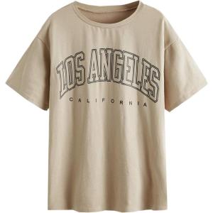 imageSOLY HUX Womens Graphic Oversized Tees Letter Print Summer Tops Vintage Half Sleeve Loose Casual T ShirtsBeigeBlack